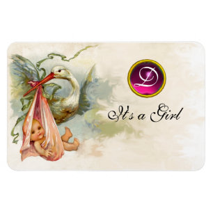 STORK BABY MÄDCHEN-DUSCHMONOGRAMM, weiß Magnet