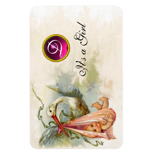 STORK BABY MÄDCHEN-DUSCHMONOGRAMM, weiß Magnet (Vertikal)