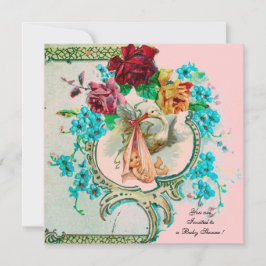 STORK-BABY-MÄDCHEN MIT PINKROSEN UND BLUME ANKÜNDIGUNG