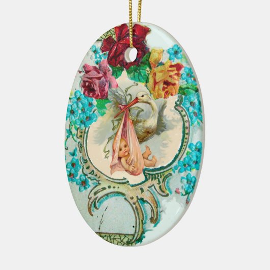 STORK BABY SHOWER 2 MONOGRAM Red Ruby Keramik Ornament (Links)