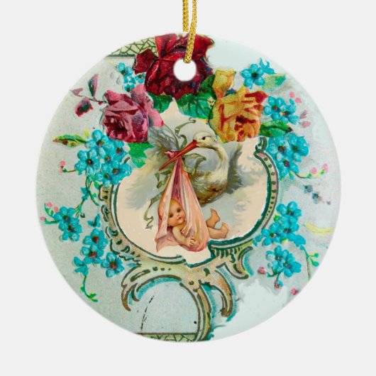 STORK BABY SHOWER 2 MONOGRAM Red Ruby Keramikornament (Vorne)