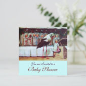 STORK BABY SHOWER 3, blau Einladung (Stehend Vorderseite)