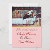 STORK BABY SHOWER 3, rosa, gold, metallisch Einladung (Vorderseite)