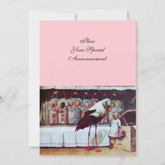 STORK BABY SHOWER 3, rosa, gold, metallisch Einladung (Rückseite)