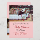 STORK BABY SHOWER 3, rosa, gold, metallisch Einladung (Vorne/Hinten)