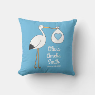 Stork Baby Shower Blue Boy Kissen