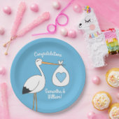 Stork Baby Shower Blue Boy Pappteller (Party)