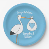 Stork Baby Shower Blue Boy Pappteller (Vorderseite)