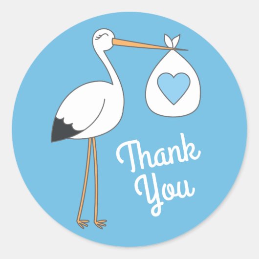 Stork Baby Shower Blue Boy Runder Aufkleber (Vorderseite)