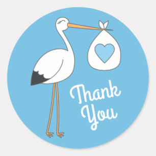 Stork Baby Shower Blue Boy Runder Aufkleber