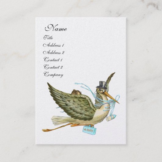 STORK BABY SHOWER, Blue White Pearl Paper Visitenkarte (Vorderseite)