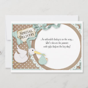 Stork Baby Shower Boy Einladung Ankündigung