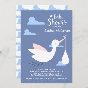 Stork Baby Shower Einladung Baby Bundle & Clouds