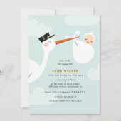 Stork Baby Shower Einladung mit Wolken (Vorderseite)