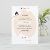 Stork Baby Shower Einladung mit Wolken (Stehend Vorderseite)