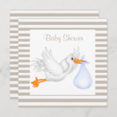 STORK BABY SHOWER EINLADUNG SEPIA/WEISS (Vorne/Hinten)
