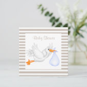 STORK BABY SHOWER EINLADUNG SEPIA/WEISS (Stehend Vorderseite)