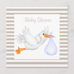 STORK BABY SHOWER EINLADUNG SEPIA/WEISS