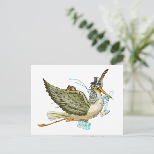 STORK BABY SHOWER EINLADUNGSPOSTKARTE (Stehend Vorderseite)