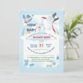 Stork Baby Shower Invitation Einladung (Stehend Vorderseite)