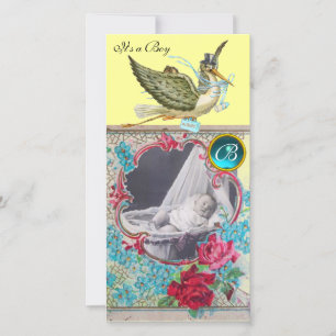 STORK BABY SHOWER MONOGRAM, aquamarin Ankündigung