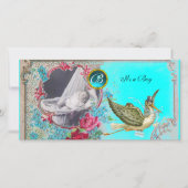 STORK BABY SHOWER MONOGRAM, aquamarin, weiß Ankündigung (Vorderseite)