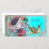 STORK BABY SHOWER MONOGRAM, aquamarin, weiß Ankündigung (Vorne/Hinten)