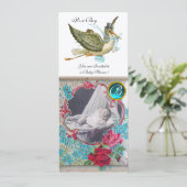 STORK BABY SHOWER MONOGRAM FOTO TEMPLATE Gold Einladung (Stehend Vorderseite)