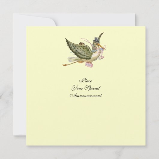 STORK BABY SHOWER MONOGRAM FOTOVORLAGE, Gold Einladung (Rückseite)