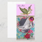 STORK BABY SHOWER MONOGRAM, ruby Ankündigung (Vorne/Hinten)