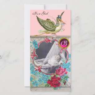 STORK BABY SHOWER MONOGRAM, ruby Ankündigung
