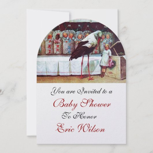 STORK BABY SHOWER New Babies White Pearl Neutral Einladung (Vorderseite)