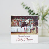 STORK BABY SHOWER New Baby Anreise Champagne Einladung (Stehend Vorderseite)