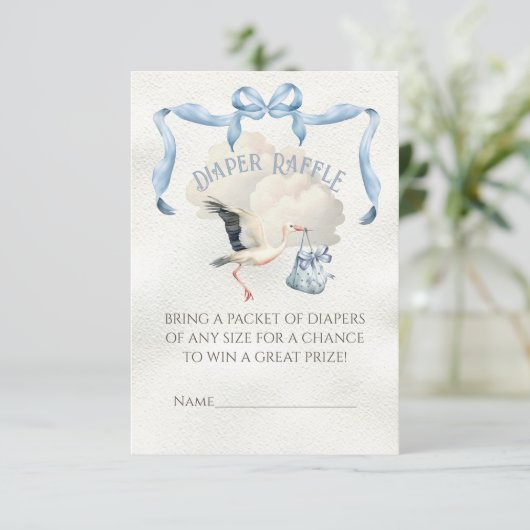 Stork Baby Shower Ribbon Bow Diaper Raffles Einladung (Stehend Vorderseite)