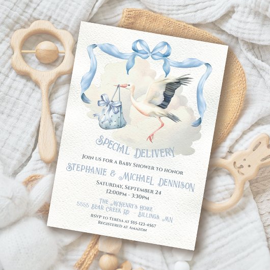 Stork Baby Shower Ribbon Bow Sonderlieferung Einladung