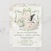 Stork Baby Shower Ribbon Bow Sonderlieferung Einladung (Vorne/Hinten)