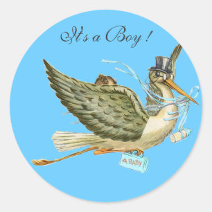 STORK BABY SHOWER RUNDER AUFKLEBER