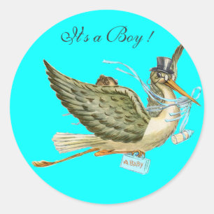 STORK BABY SHOWER RUNDER AUFKLEBER