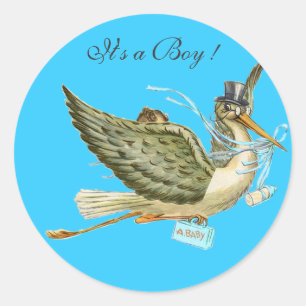 STORK BABY SHOWER RUNDER AUFKLEBER