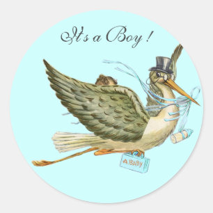 STORK BABY SHOWER RUNDER AUFKLEBER