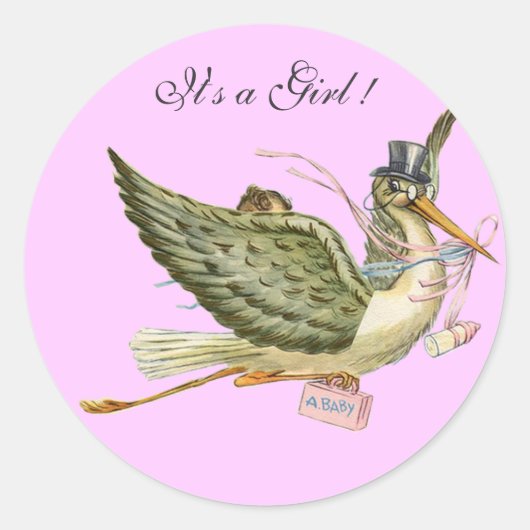 STORK BABY SHOWER RUNDER AUFKLEBER (Vorderseite)