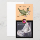 STORK BABY SHOWER SQUARE MONOGRAM ruby Ankündigung (Vorne/Hinten)
