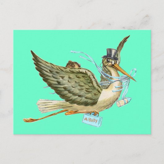 STORK BABY SHOWER, Turquase Einladungspostkarte (Vorderseite)