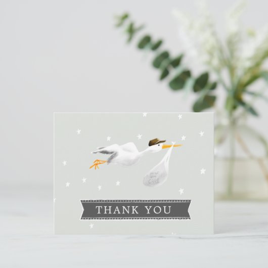 Stork Baby Shower Vielen Dank Postkarte (Stehend Vorderseite)