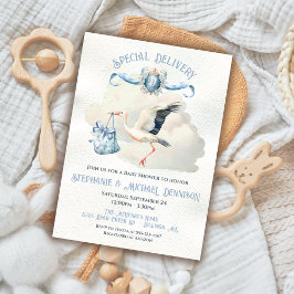 Stork Baby Shower Wappen Sonderlieferung Einladung