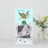 STORK BABY SHOWER WIRBEL MONOGRAM aquamarine Ankündigung (Stehend Vorderseite)