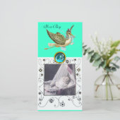 STORK BABY SHOWER WIRBEL MONOGRAM aquamarine Ankündigung (Stehend Vorderseite)