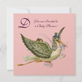 STORK BABY SHOWM MONOGRAM, gold-metallisch Einladung