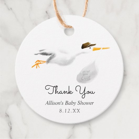 Stork Baby Showmarke Geschenkanhänger (Vorderseite)