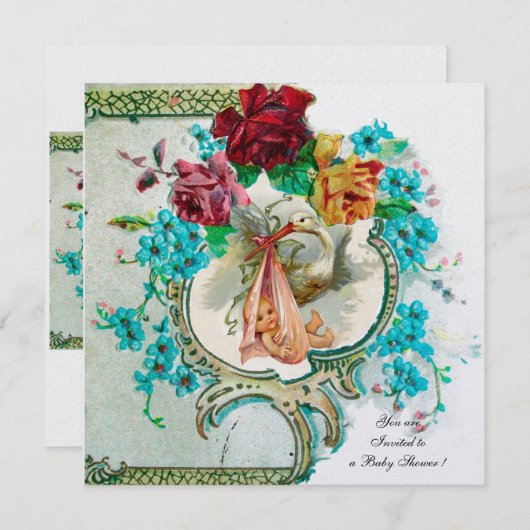 STORK BABY SHOWY 2 Weißeis aus Metall Einladung (Vorne/Hinten)